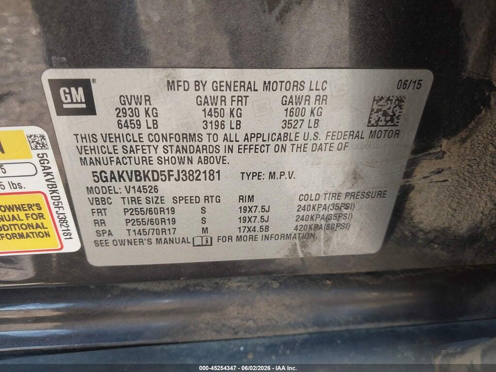 5GAKVBKD5FJ382181 2015 BUICK ENCLAVE photo no. 9