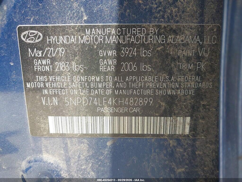 5NPD74LF4KH482899 2019 HYUNDAI ELANTRA photo no. 9
