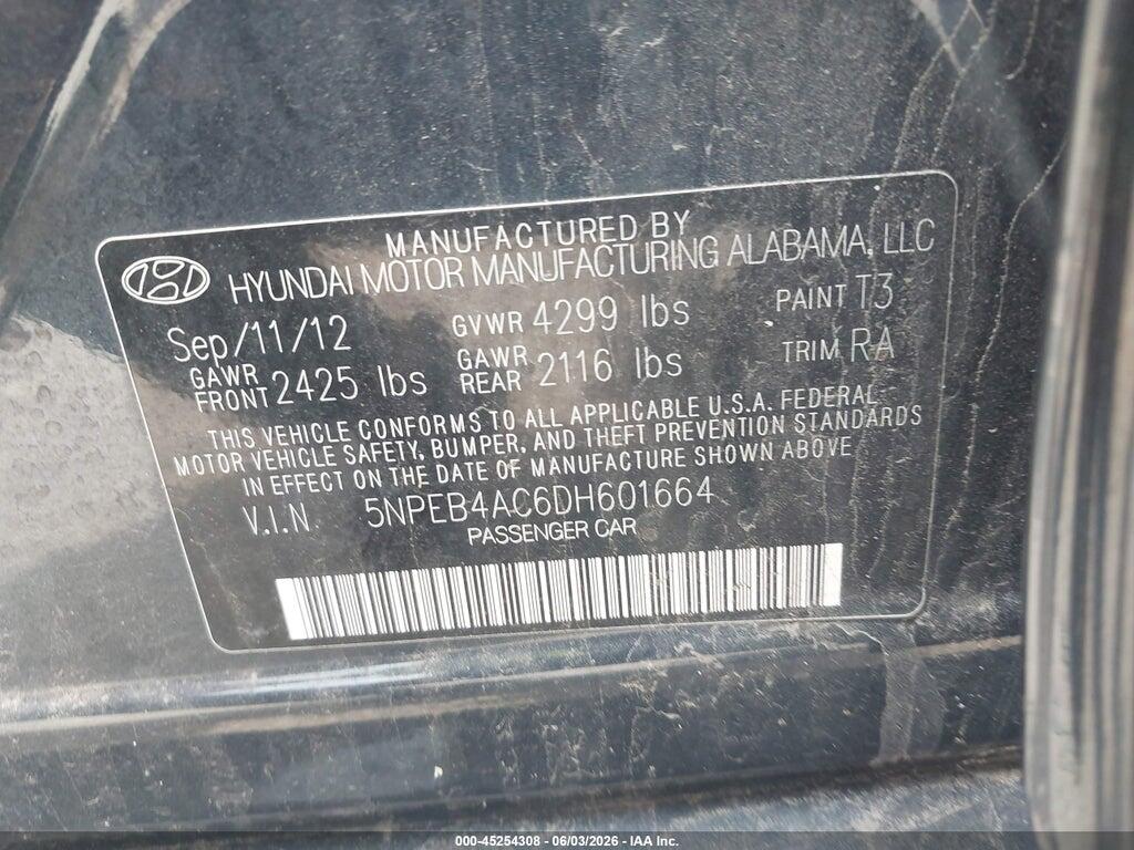 5NPEB4AC6DH601664 2013 HYUNDAI SONATA photo no. 9