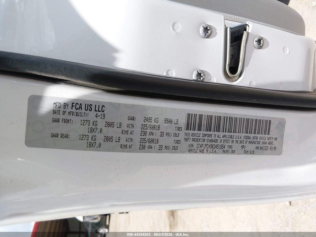1C4PJMDX9KD451854 2019 JEEP CHEROKEE photo no. 9