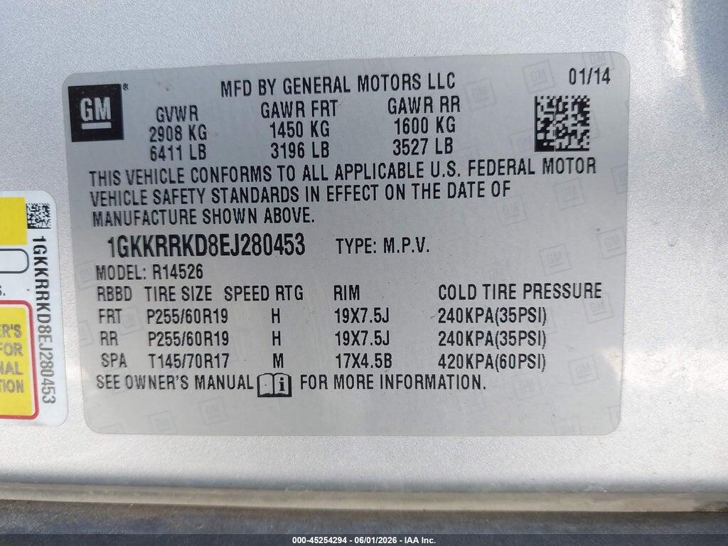 1GKKRRKD8EJ280453 2014 GMC ACADIA photo no. 9