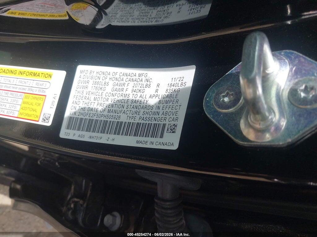 2HGFE2F50PH505926 2023 HONDA CIVIC photo no. 9