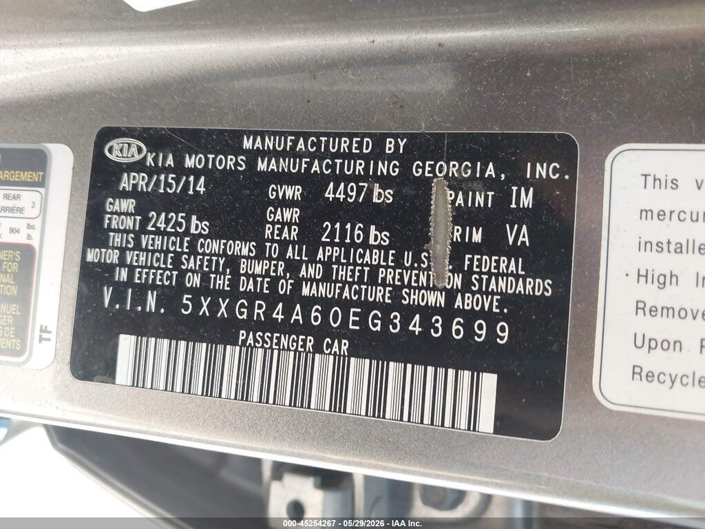 5XXGR4A60EG343699 2014 KIA OPTIMA photo no. 9