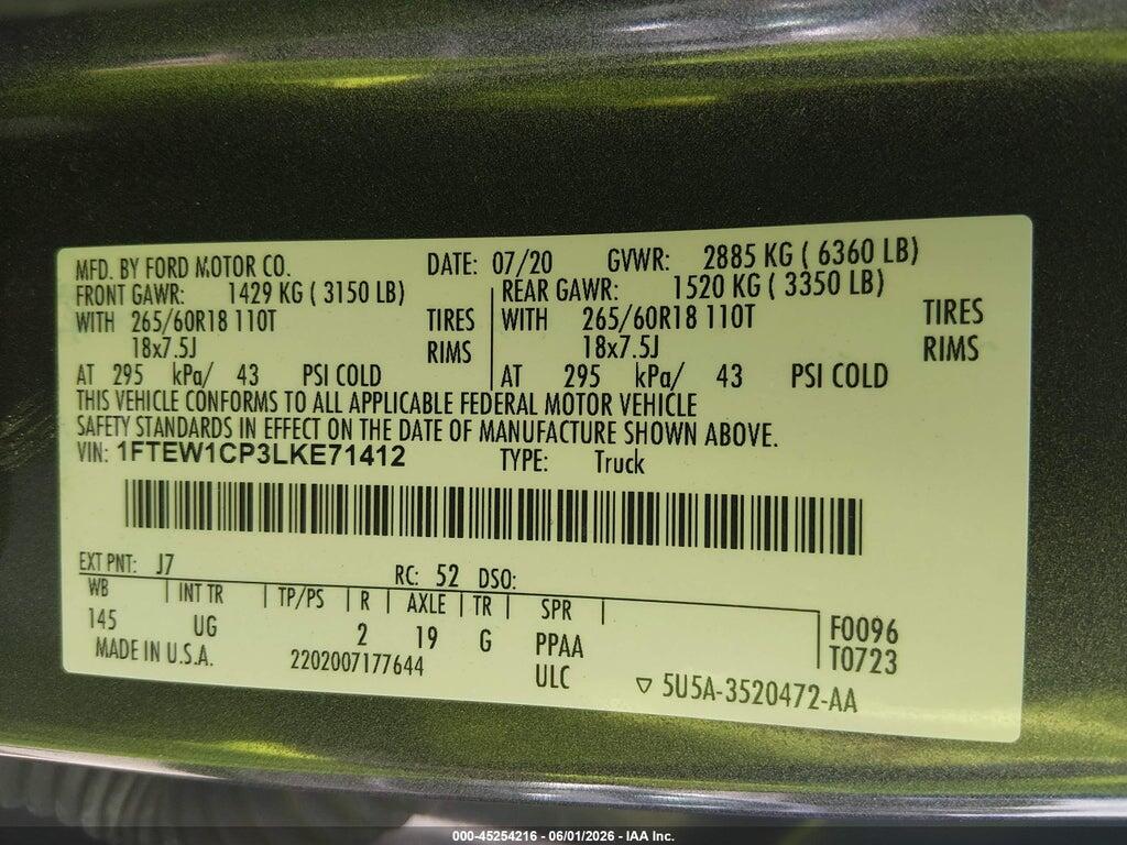 1FTEW1CP3LKE71412 2020 FORD F-150 photo no. 9