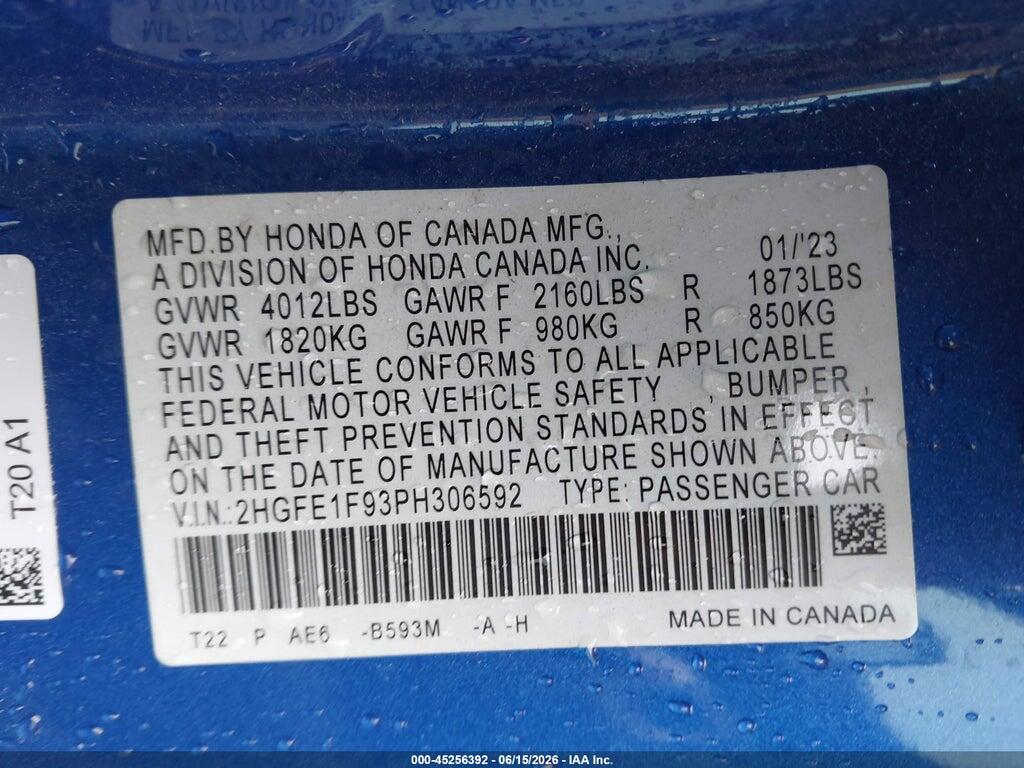 2HGFE1F93PH306592 2023 HONDA CIVIC photo no. 9