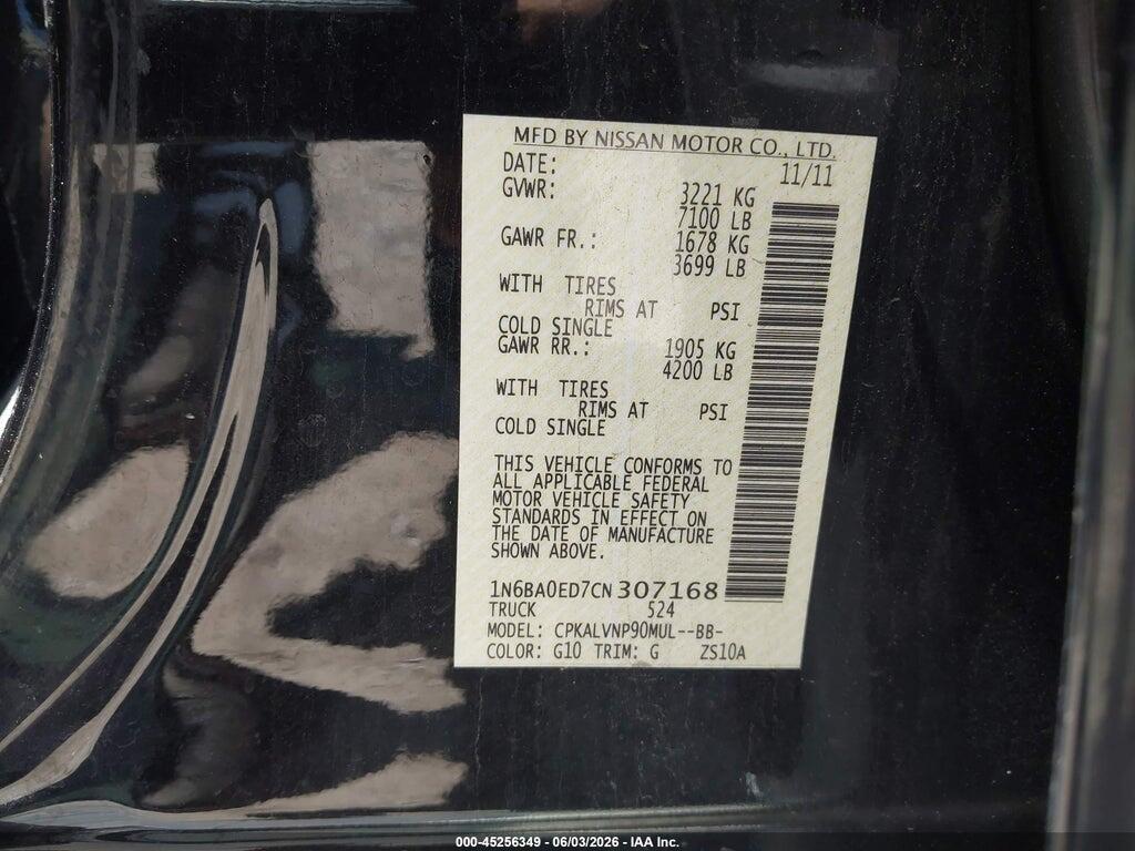 1N6BA0ED7CN307168 2012 NISSAN TITAN photo no. 9