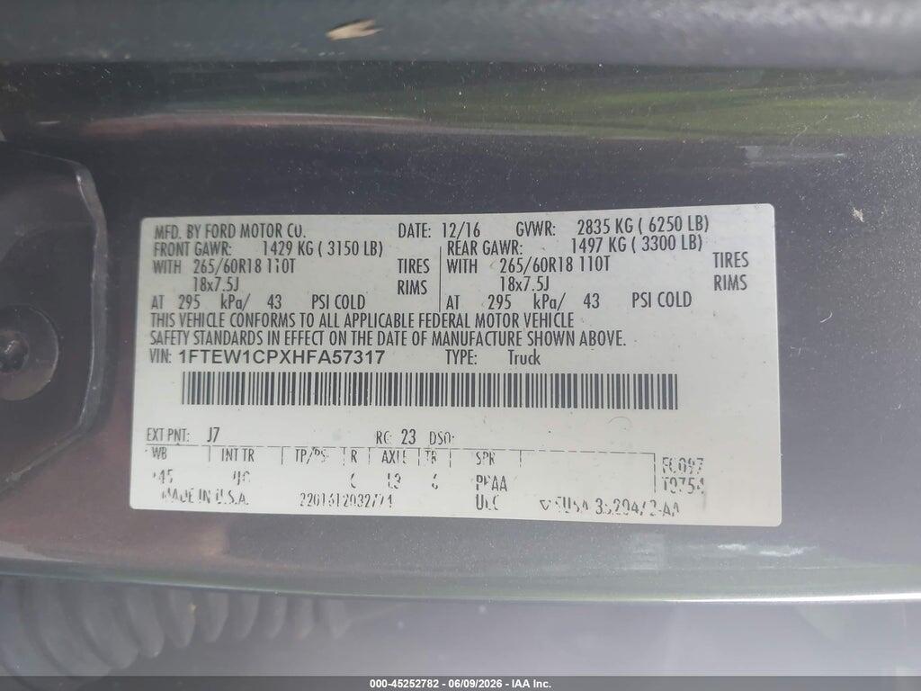 1FTEW1CPXHFA57317 2017 FORD F-150 photo no. 9