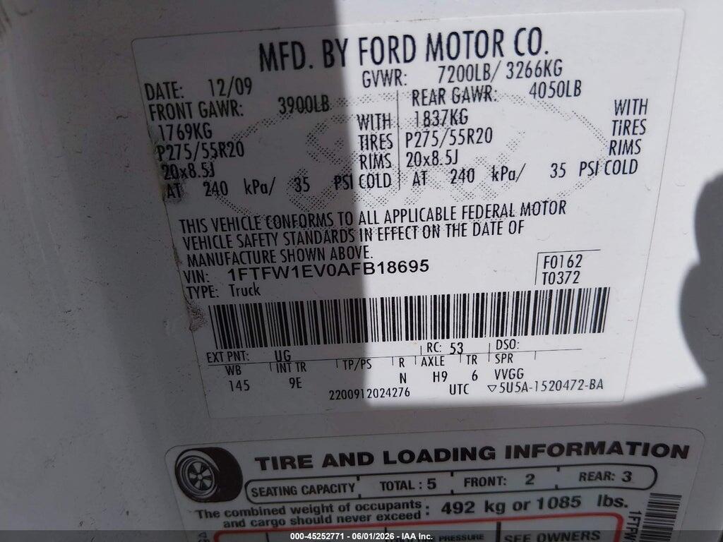 1FTFW1EV0AFB18695 2010 FORD F-150 photo no. 9