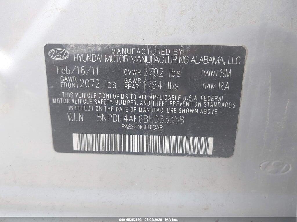 5NPDH4AE6BH033358 2011 HYUNDAI ELANTRA photo no. 9