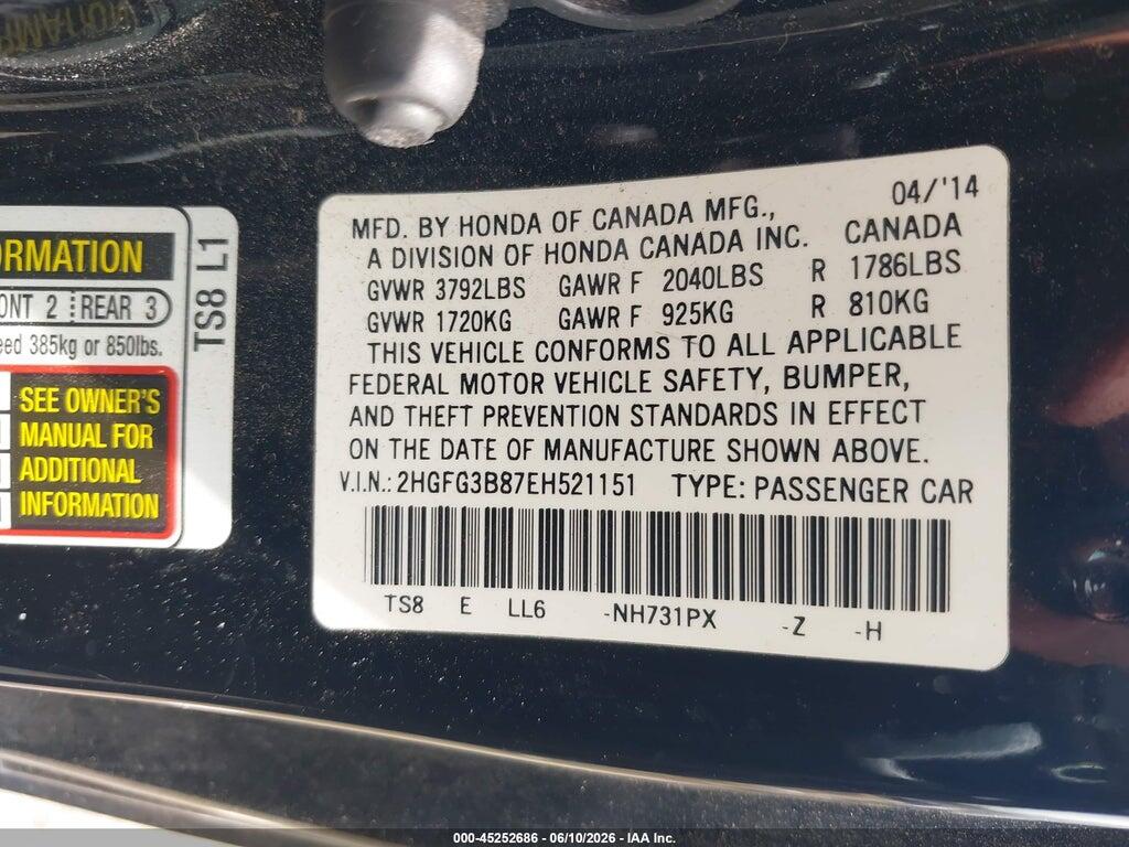 2HGFG3B87EH521151 2014 HONDA CIVIC photo no. 9