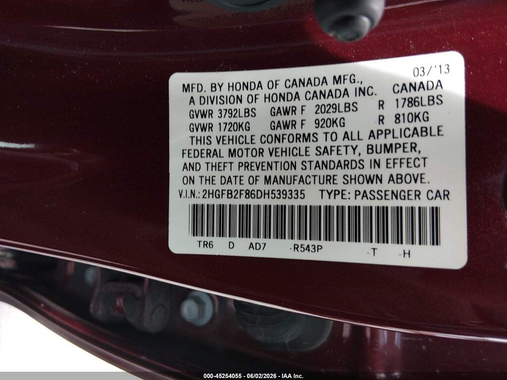 2HGFB2F86DH539335 2013 HONDA CIVIC photo no. 9