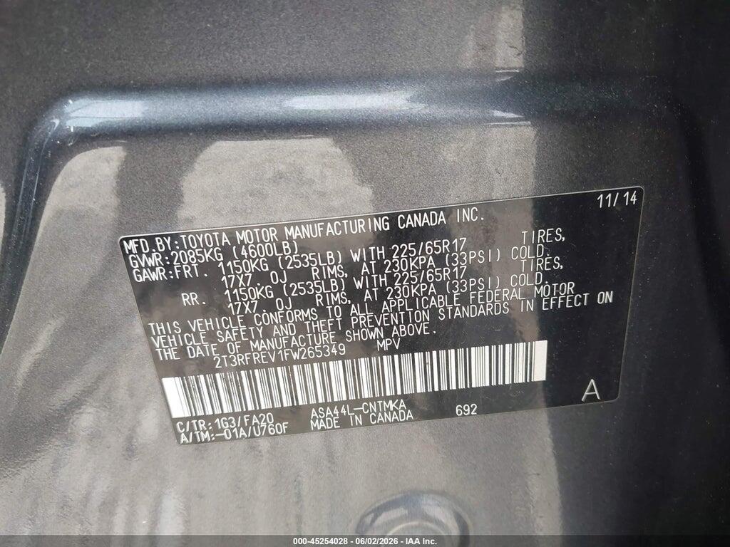 2T3RFREV1FW265349 2015 TOYOTA RAV4 photo no. 9
