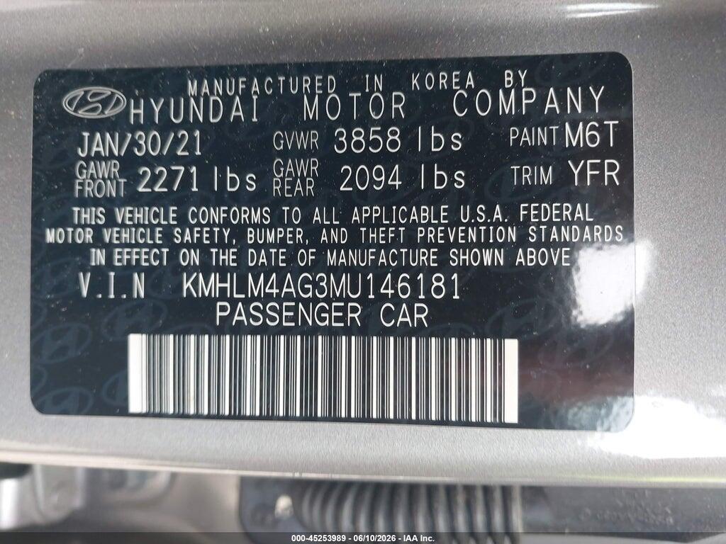 KMHLM4AG3MU146181 2021 HYUNDAI ELANTRA photo no. 9