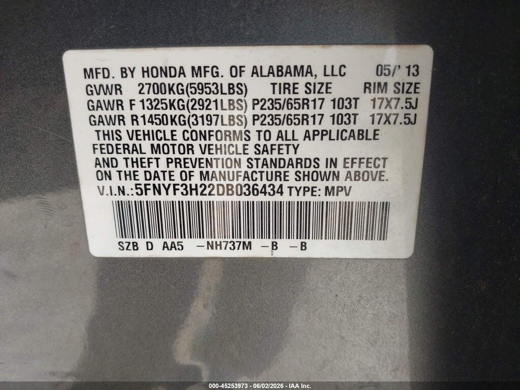5FNYF3H22DB036434 2013 HONDA PILOT photo no. 9