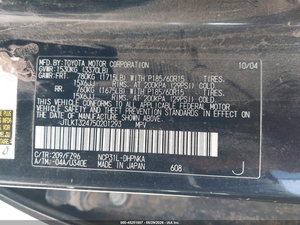JTLKT324750201293 2005 SCION XB photo no. 9