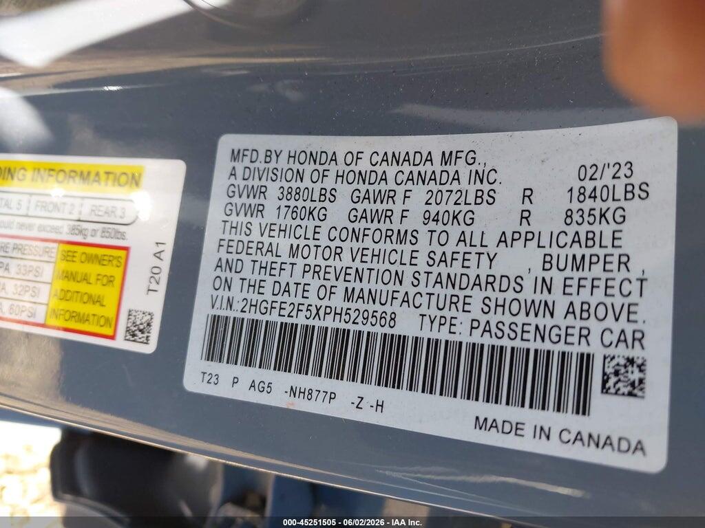2HGFE2F5XPH529568 2023 HONDA CIVIC photo no. 9