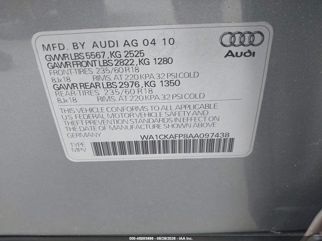 WA1CKAFP8AA097438 2010 AUDI Q5 photo no. 9