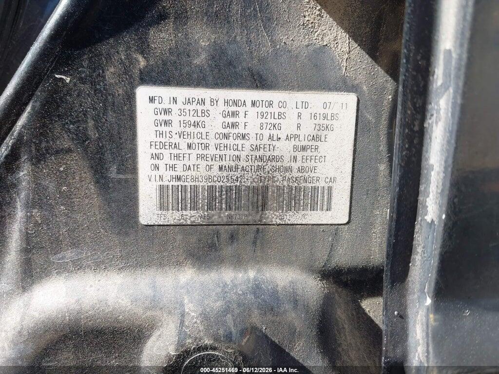 JHMGE8H39BC025542 2011 HONDA FIT photo no. 9