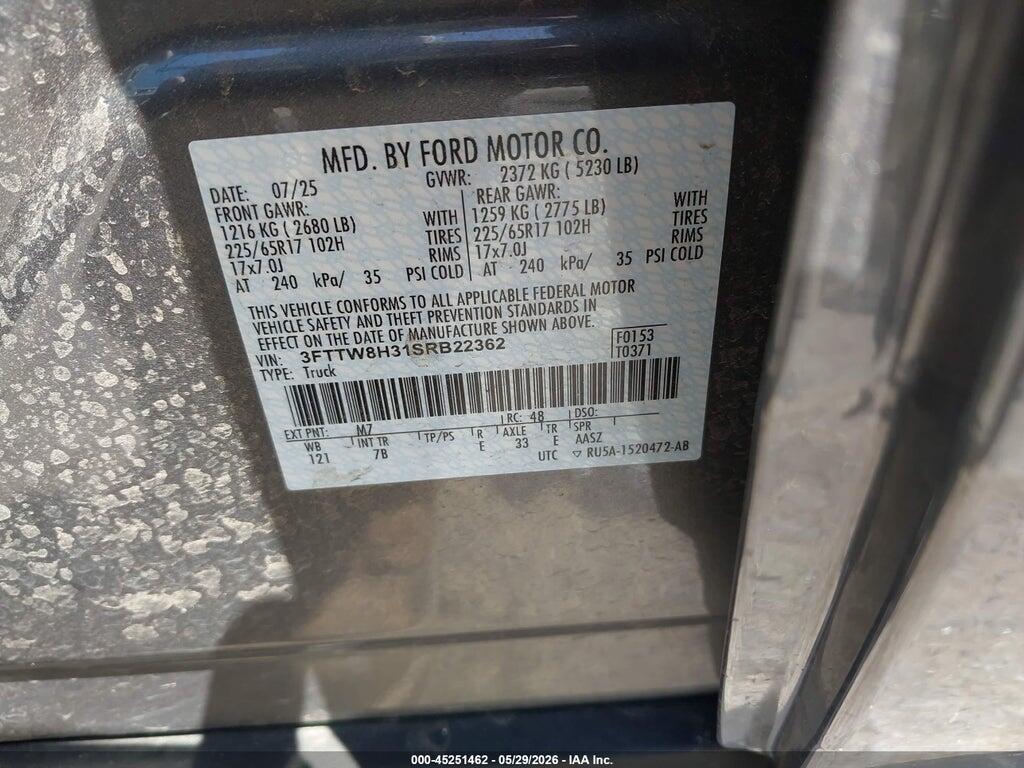 3FTTW8H31SRB22362 2025 FORD MAVERICK photo no. 9