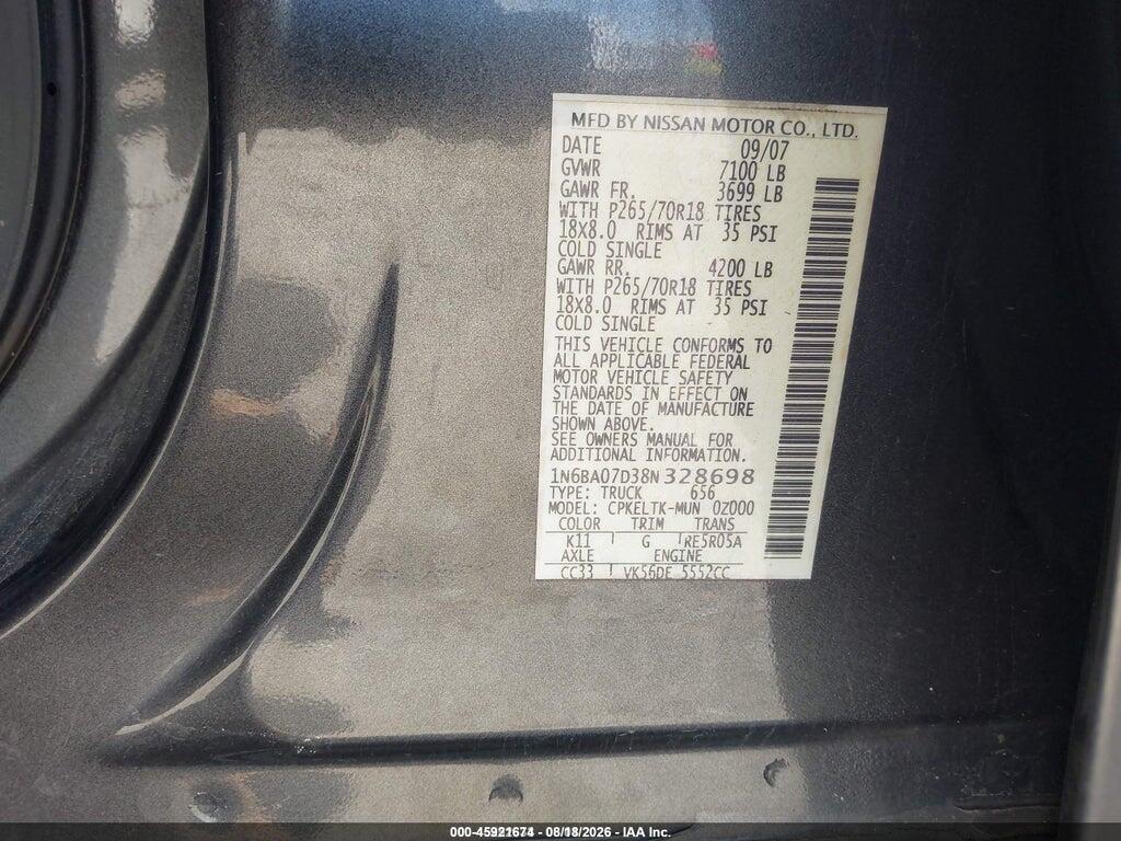 1N6BA07D38N328698 2008 NISSAN TITAN photo no. 9