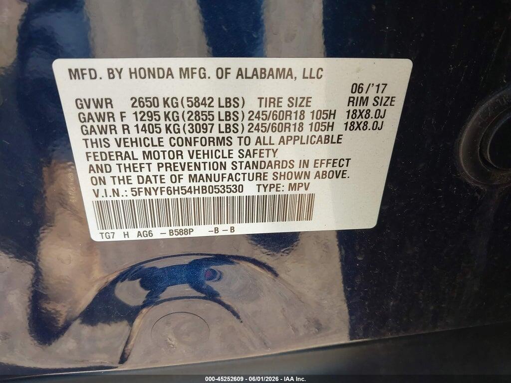 5FNYF6H54HB053530 2017 HONDA PILOT photo no. 9