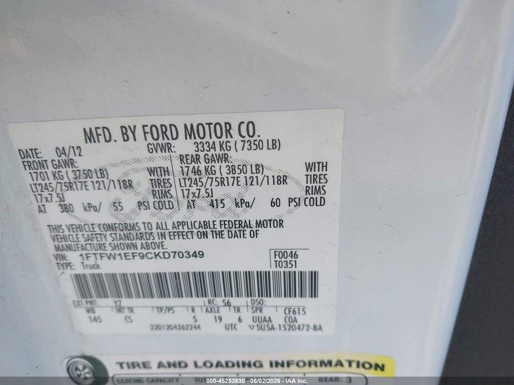 1FTFW1EF9CKD70349 2012 FORD F-150 photo no. 9