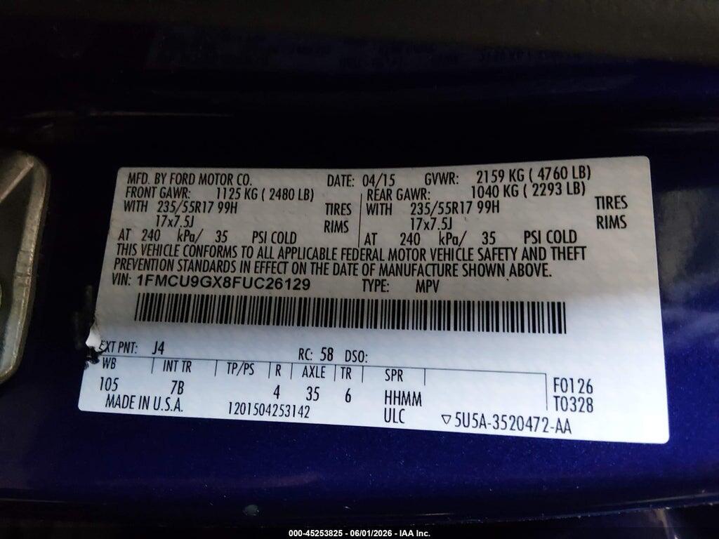1FMCU9GX8FUC26129 2015 FORD ESCAPE photo no. 9