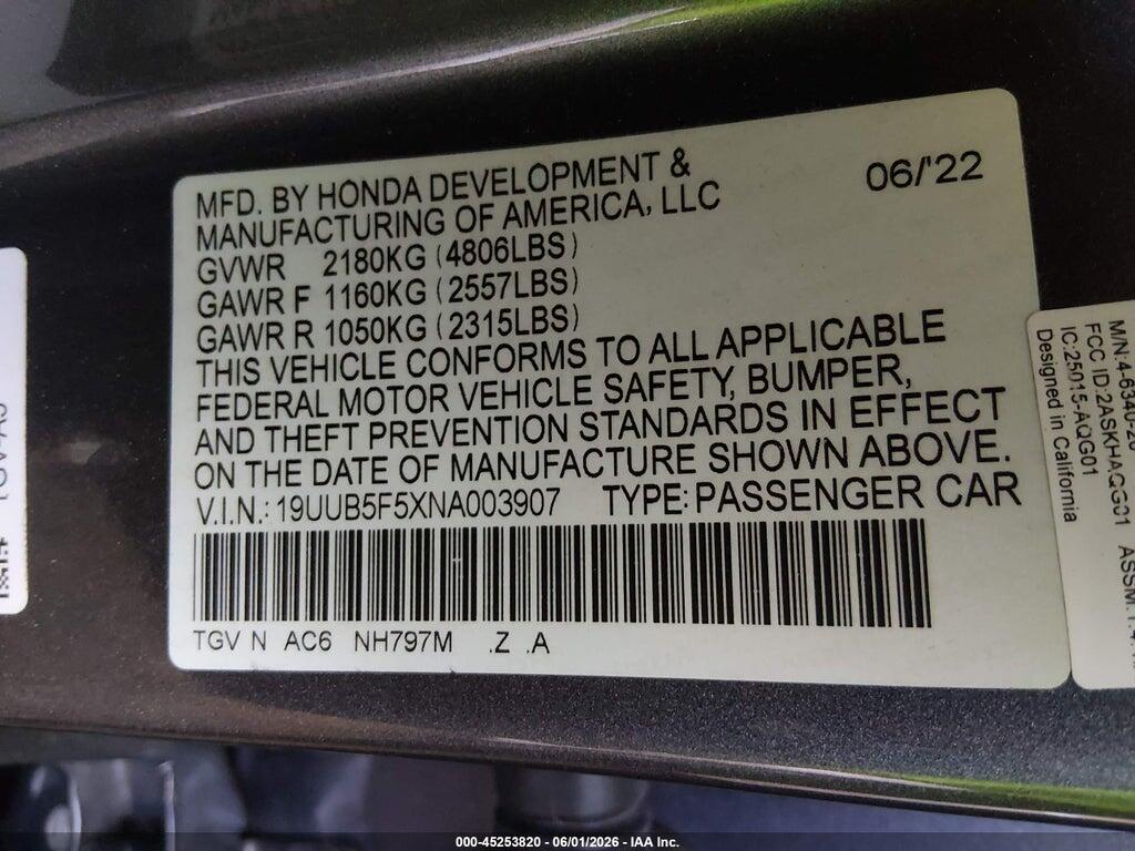 19UUB5F5XNA003907 2022 ACURA TLX photo no. 9