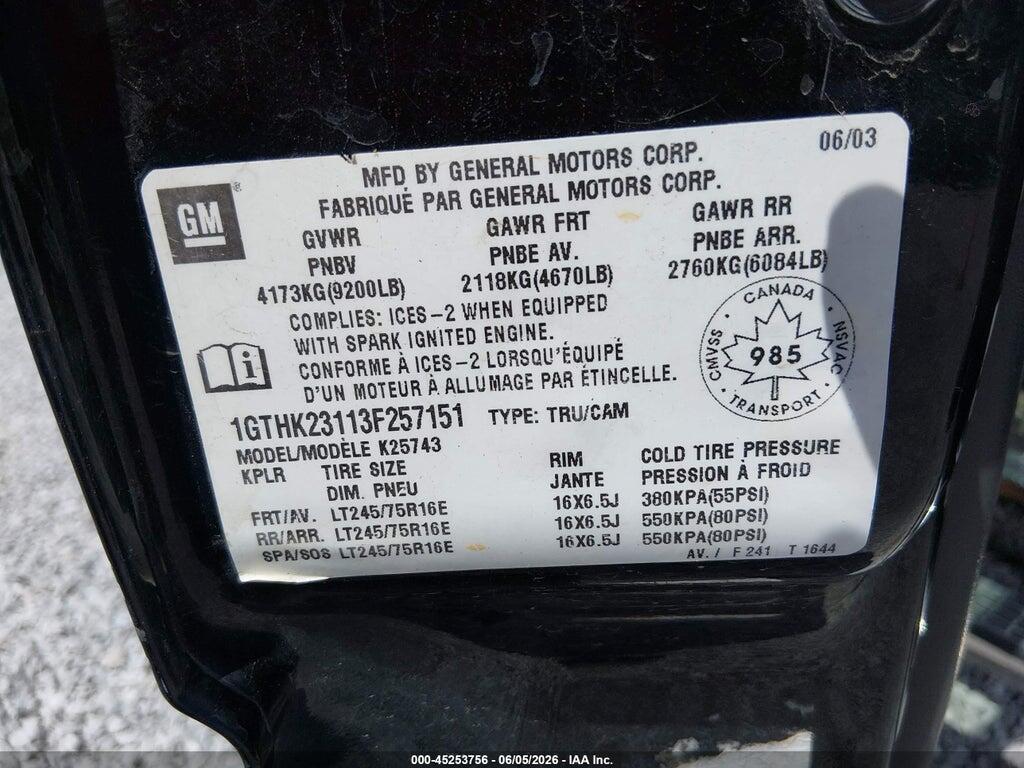 1GTHK23113F257151 2003 GMC SIERRA 2500HD photo no. 9