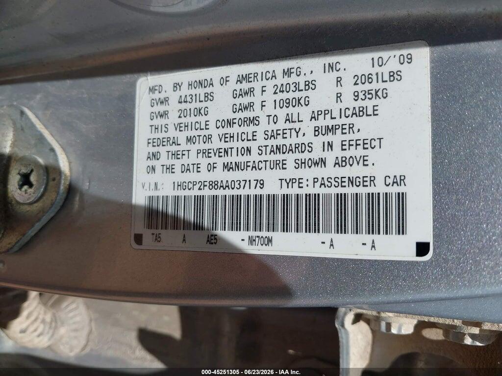 1HGCP2F88AA037179 2010 HONDA ACCORD photo no. 9