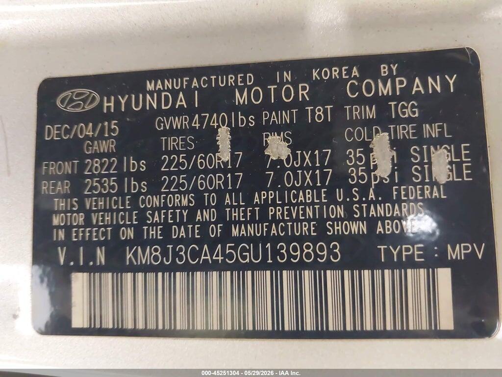 KM8J3CA45GU139893 2016 HYUNDAI TUCSON photo no. 9