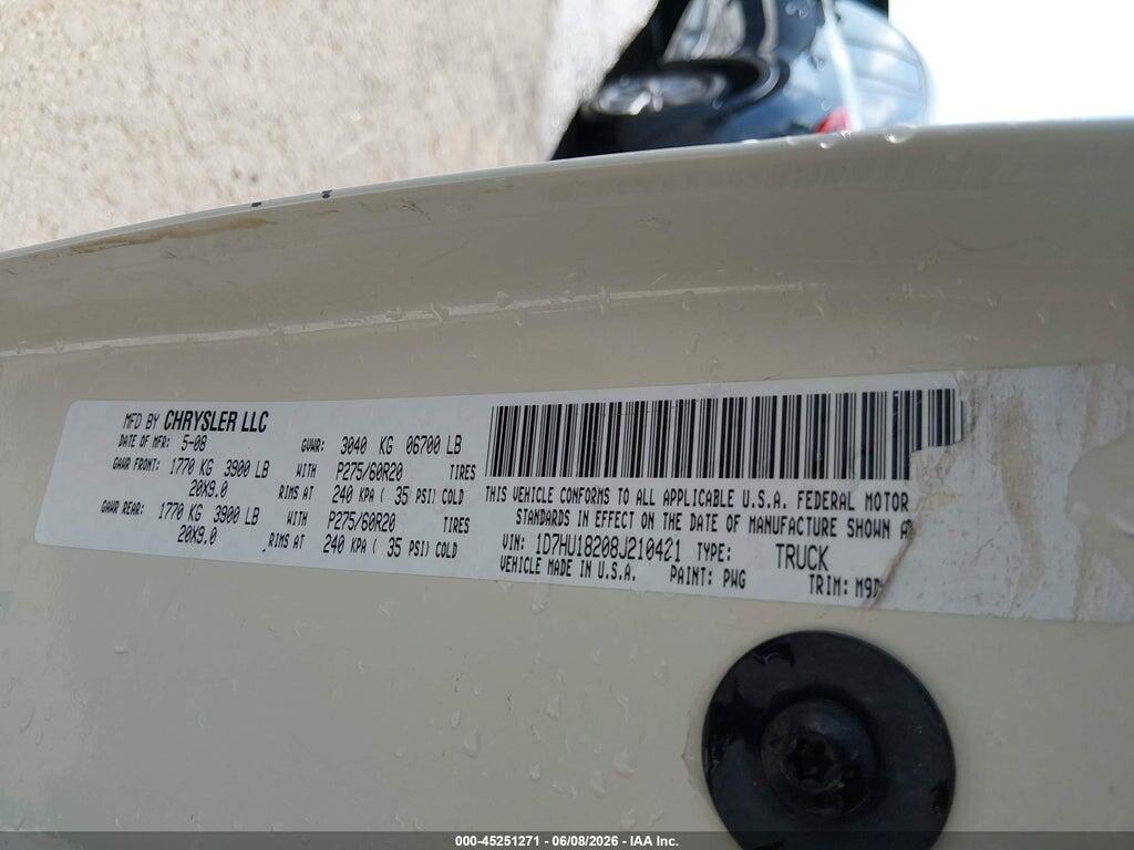 1D7HU18208J210421 2008 DODGE RAM 1500 photo no. 9