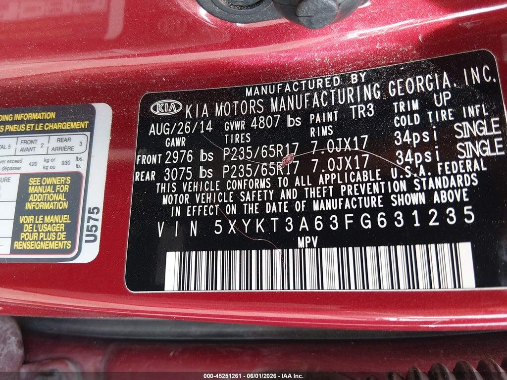 5XYKT3A63FG631235 2015 KIA SORENTO photo no. 9