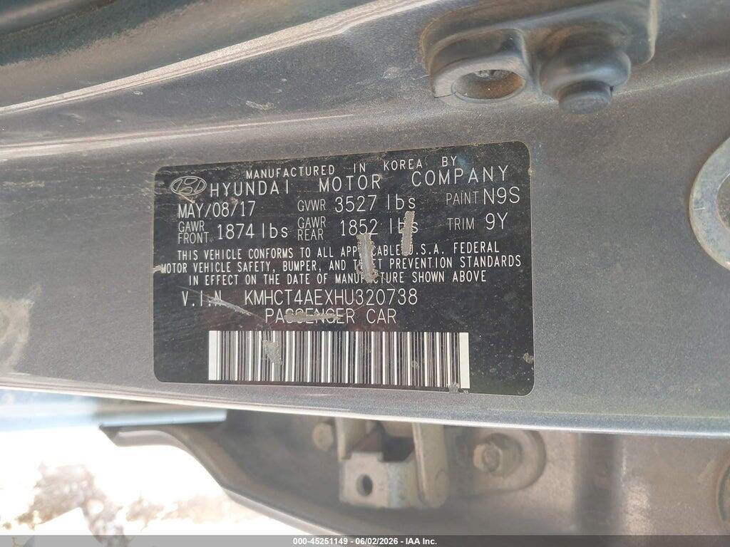 KMHCT4AEXHU320738 2017 HYUNDAI ACCENT photo no. 9