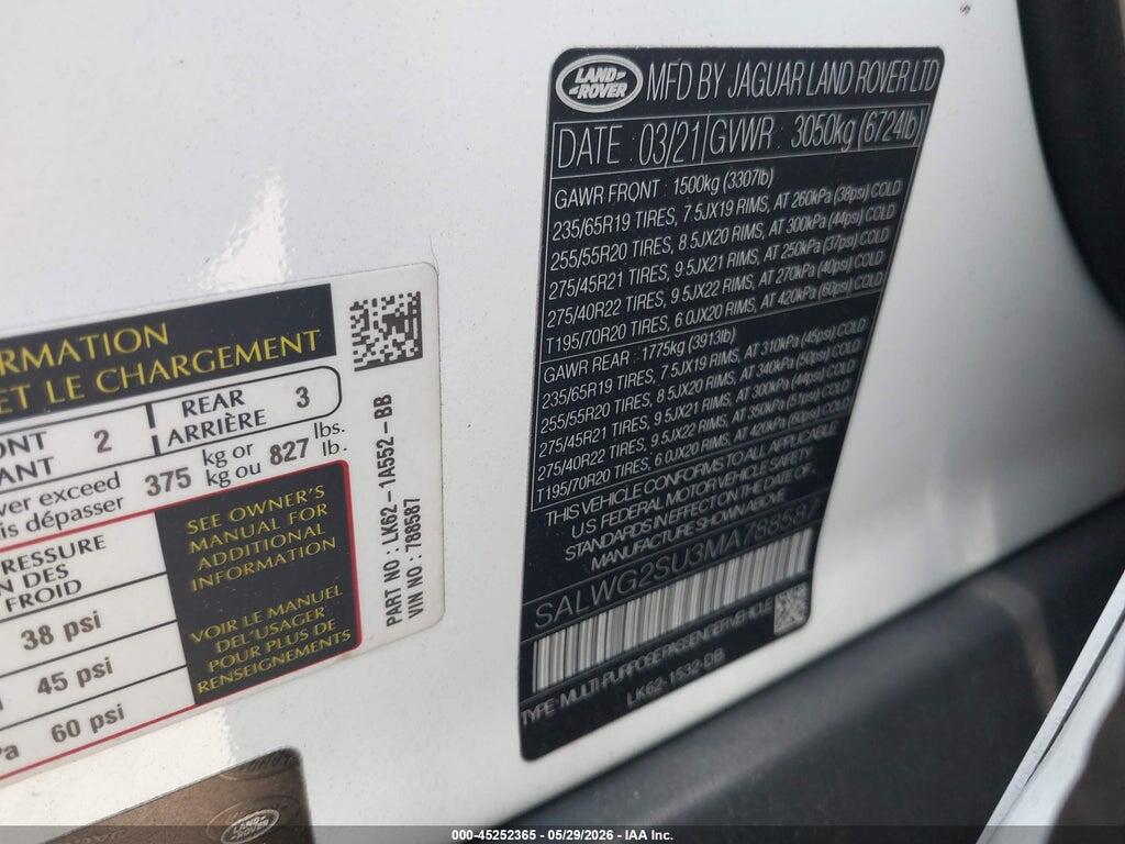SALWG2SU3MA788587 2021 LAND ROVER RANGE ROVER SPORT photo no. 9