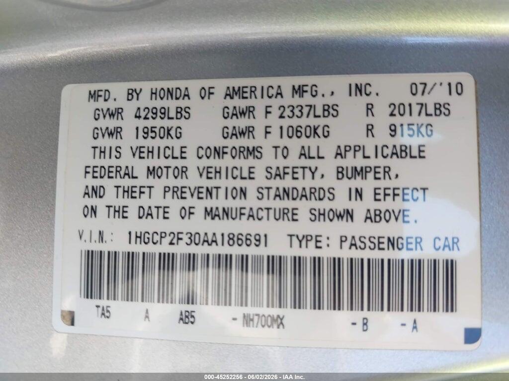 1HGCP2F30AA186691 2010 HONDA ACCORD photo no. 9