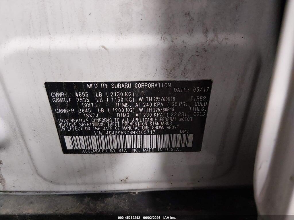 4S4BSANC6H3405717 2017 SUBARU OUTBACK photo no. 9