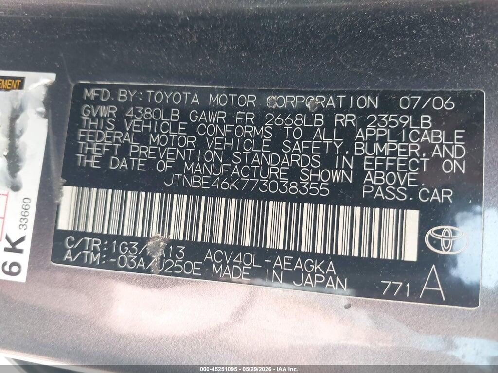 JTNBE46K773038355 2007 TOYOTA CAMRY photo no. 9