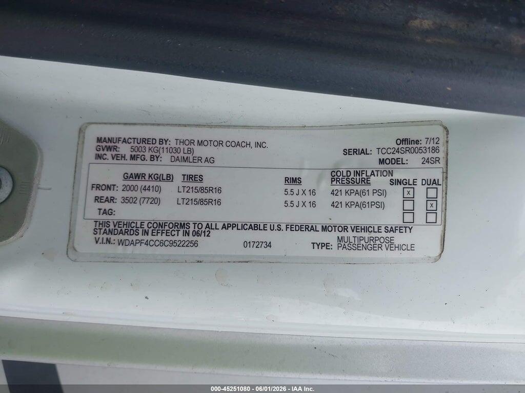 WDAPF4CC6C9522256 2012 MERCEDES-BENZ SPRINTER 3500 photo no. 9