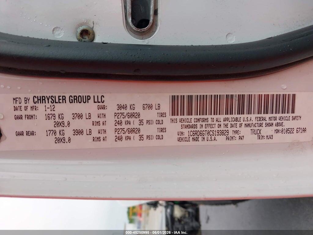 1C6RD6GT0CS193829 2012 RAM 1500 photo no. 9