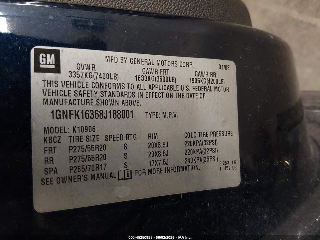 1GNFK16368J188001 2008 CHEVROLET SUBURBAN 1500 photo no. 9
