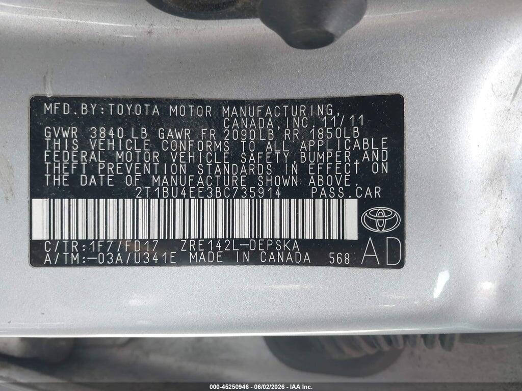 2T1BU4EE3BC735914 2011 TOYOTA COROLLA photo no. 9