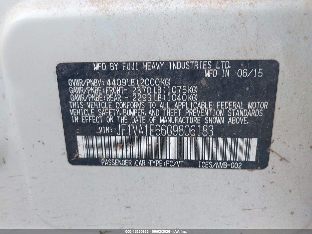 JF1VA1E66G9806183 2016 SUBARU WRX photo no. 9