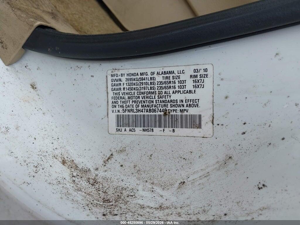 5FNRL3H47AB067446 2010 HONDA ODYSSEY photo no. 9