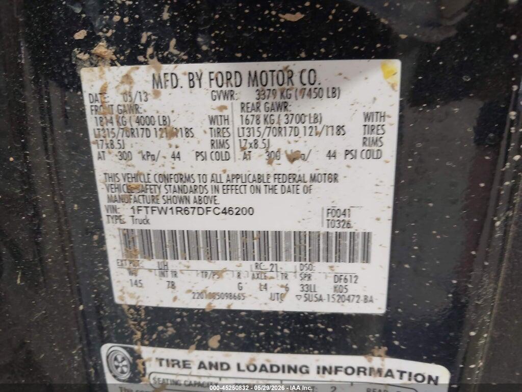 1FTFW1R67DFC46200 2013 FORD F-150 photo no. 9