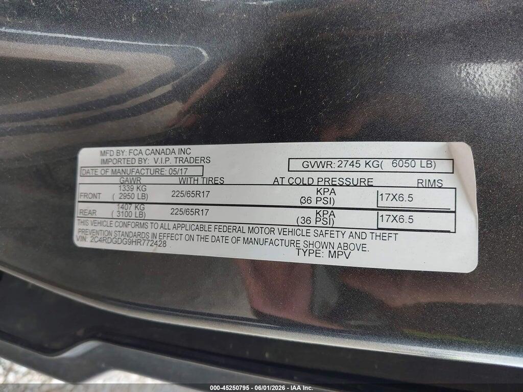 2C4RDGDG9HR772428 2017 DODGE GRAND CARAVAN photo no. 9