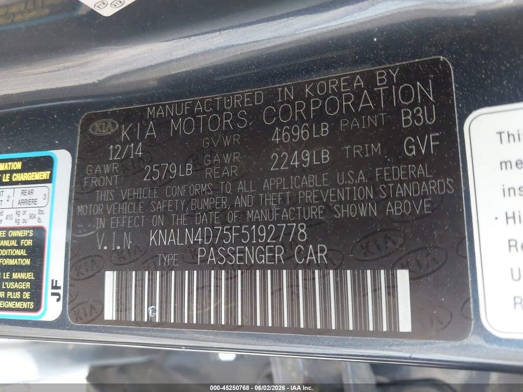 KNALN4D75F5192778 2015 KIA CADENZA photo no. 9
