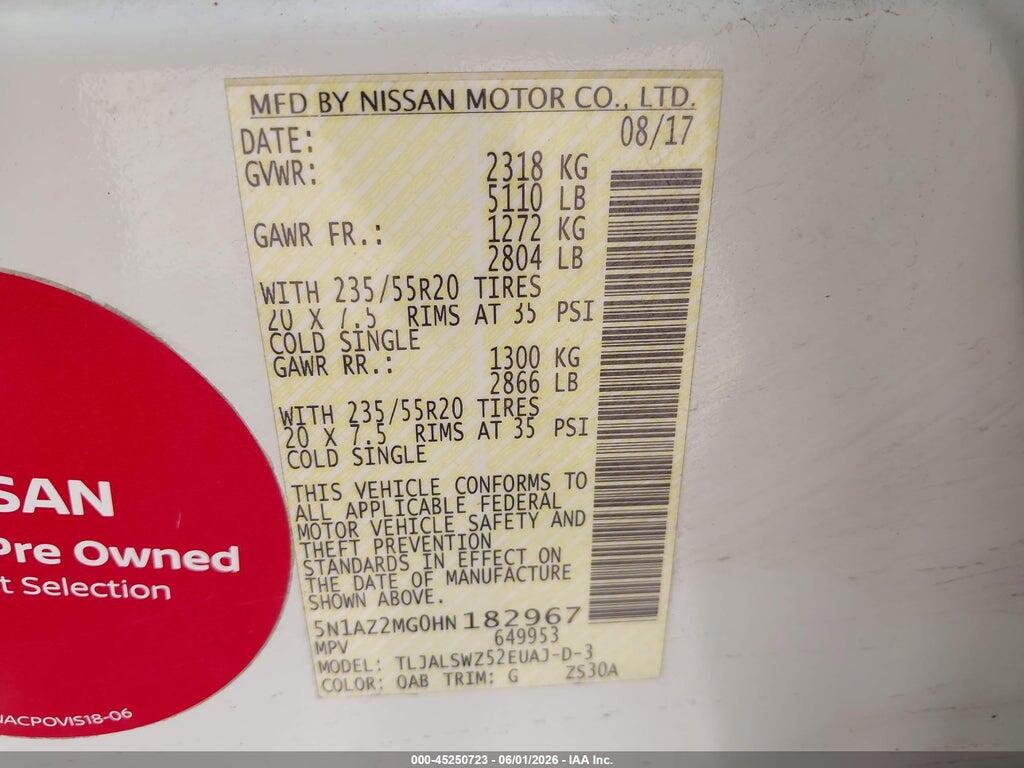 5N1AZ2MG0HN182967 2017 NISSAN MURANO photo no. 9