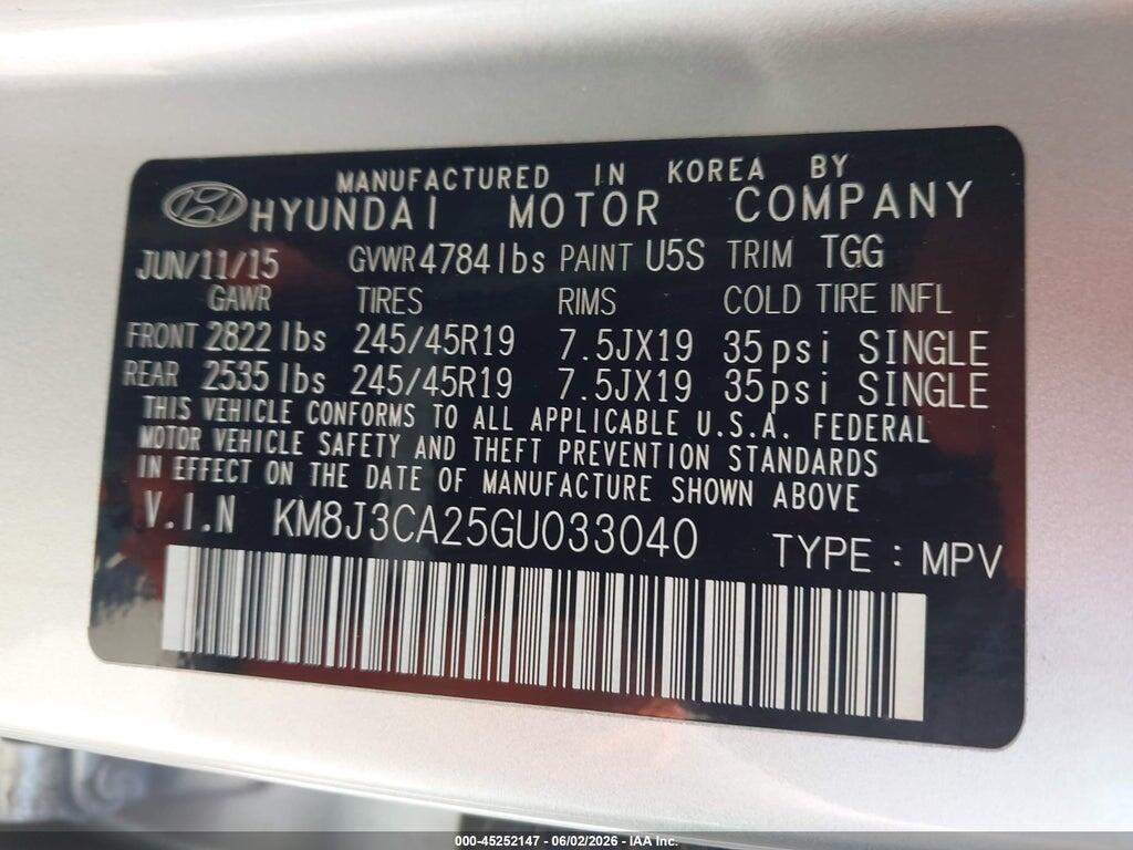 KM8J3CA25GU033040 2016 HYUNDAI TUCSON photo no. 9
