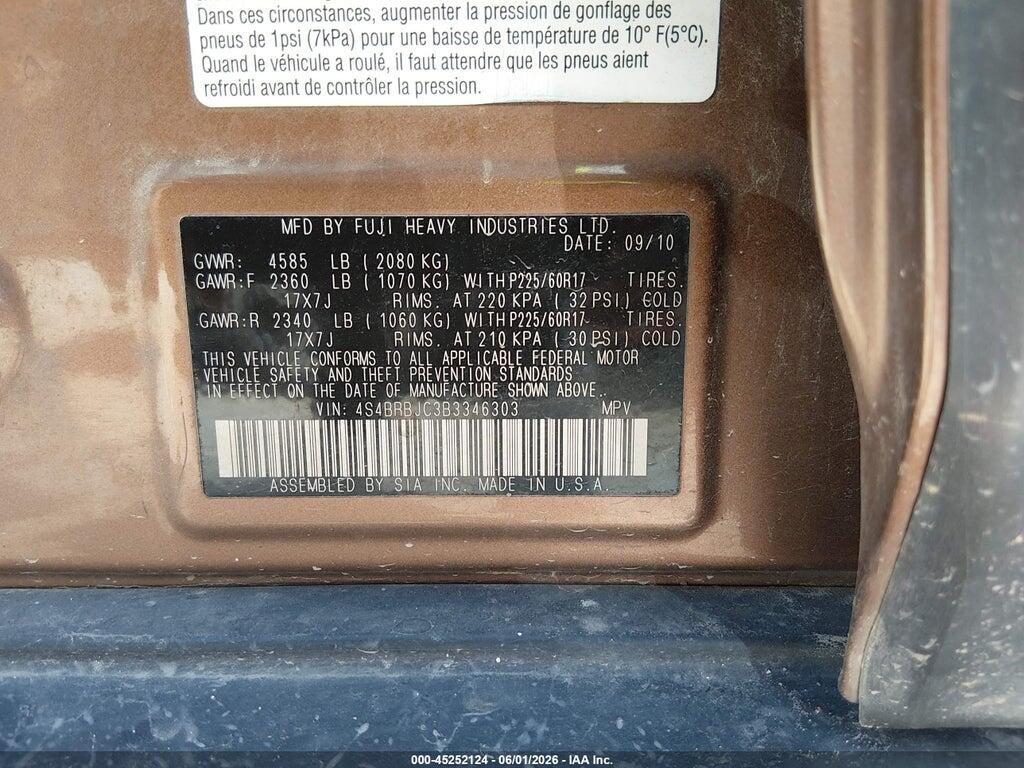 4S4BRBJC3B3346303 2011 SUBARU OUTBACK photo no. 9